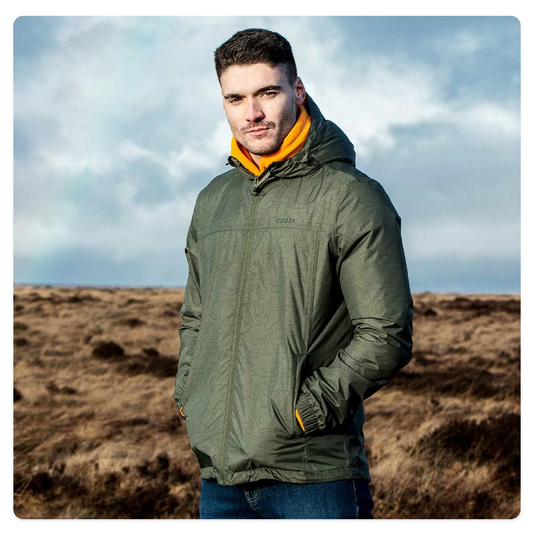 Craven Mens Waterproof Packaway Jacket Khaki Outline Camo